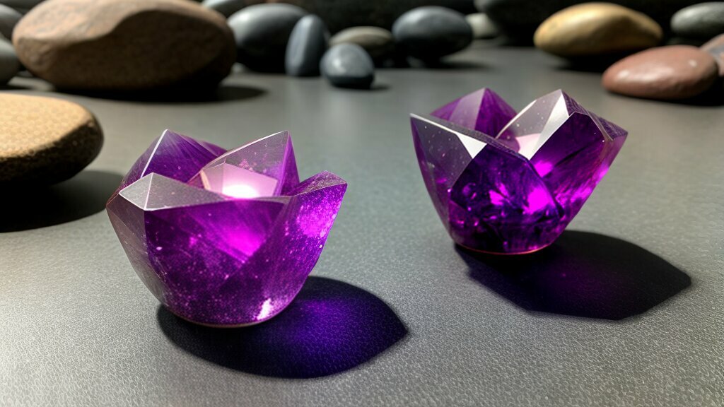 Amethyst crystals in a bowl