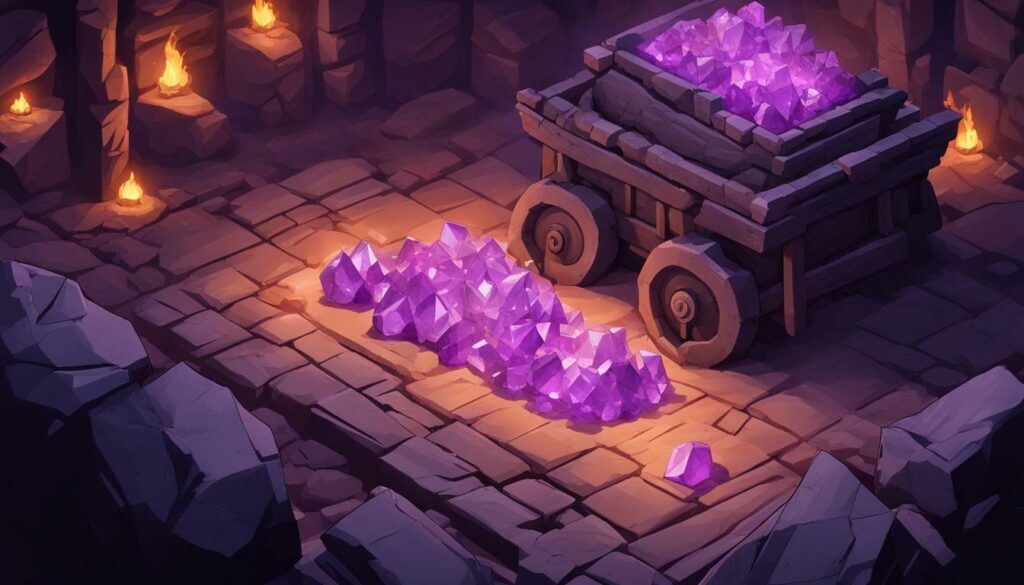 amethyst crystals in mining cart